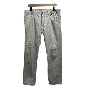 Isaia Napoli Men's Size 52 (36x29) Light Gray Denim Button Fly Stretch Jeans euc